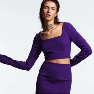 Zara Long Sleeves Square Neckline Crop Top Purple Size XS NWT